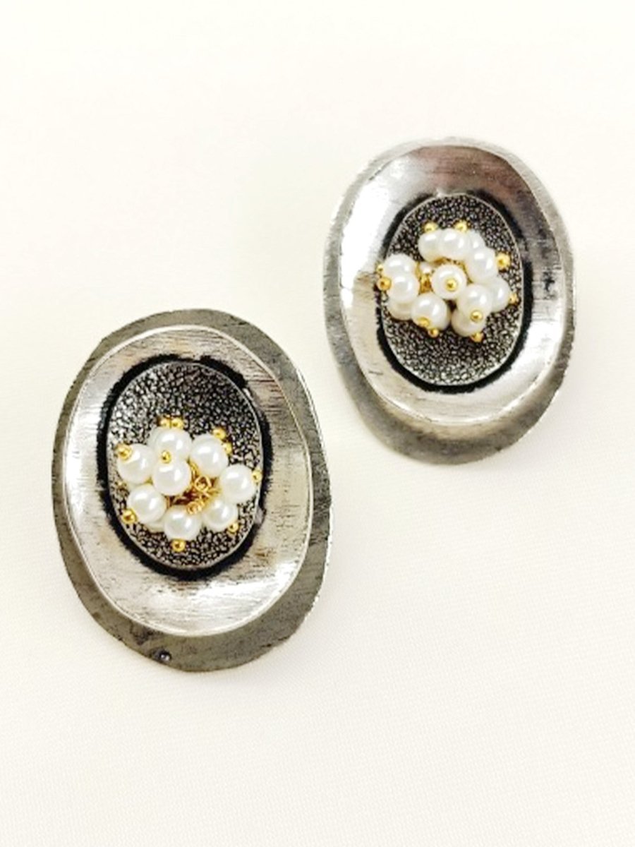 Charushree White Pearl Oxidized Tops - House of Sarvati LLC