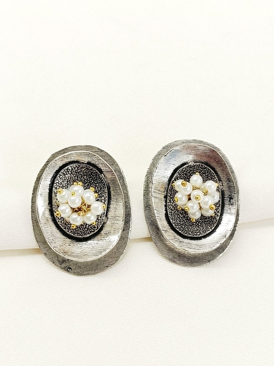 Charushree White Pearl Oxidized Tops - House of Sarvati LLC