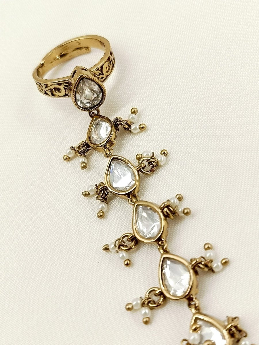 Chavvi White Kundan Hathphool Set Of 2 - House of Sarvati LLC