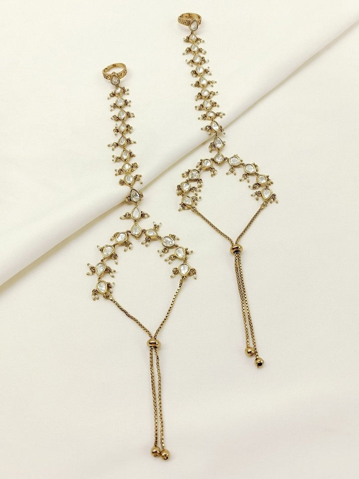 Chavvi White Kundan Hathphool Set Of 2 - House of Sarvati LLC