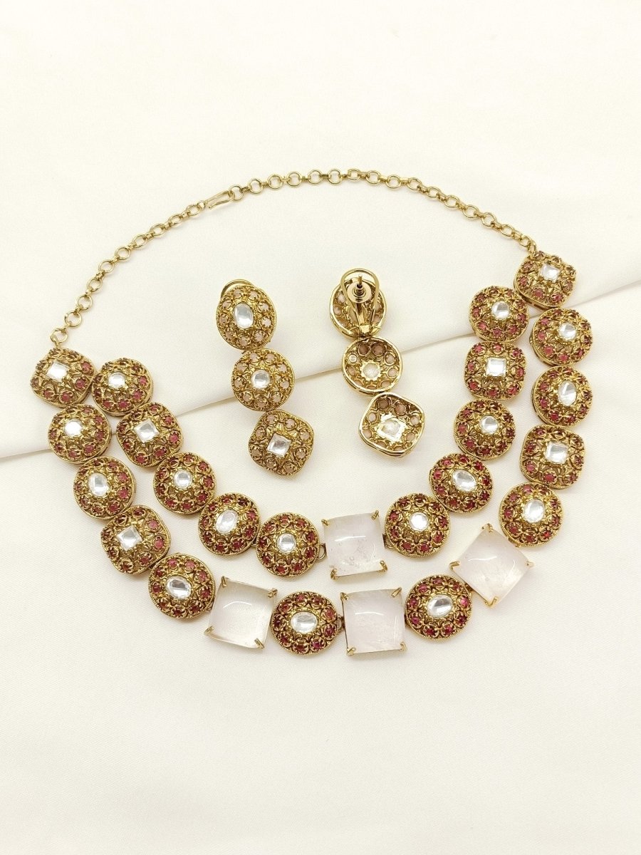 Chhaya Pink Antique Necklace Set - House of Sarvati LLC