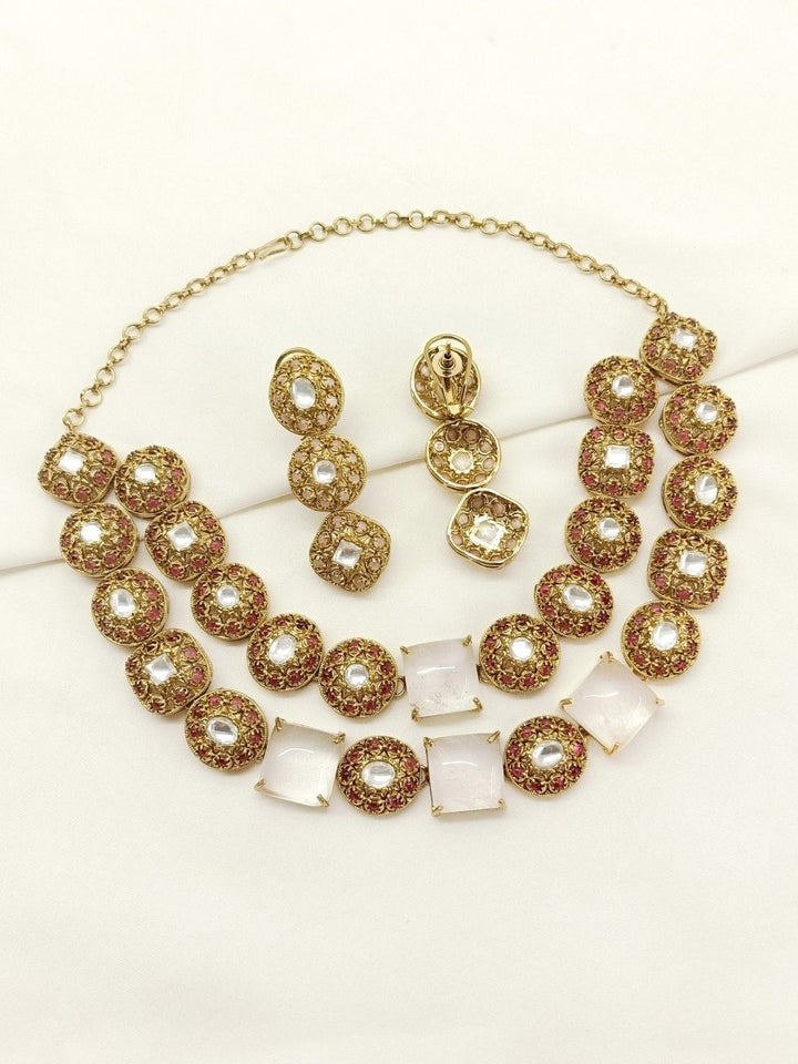 Chhaya Pink Antique Necklace Set - House of Sarvati LLC