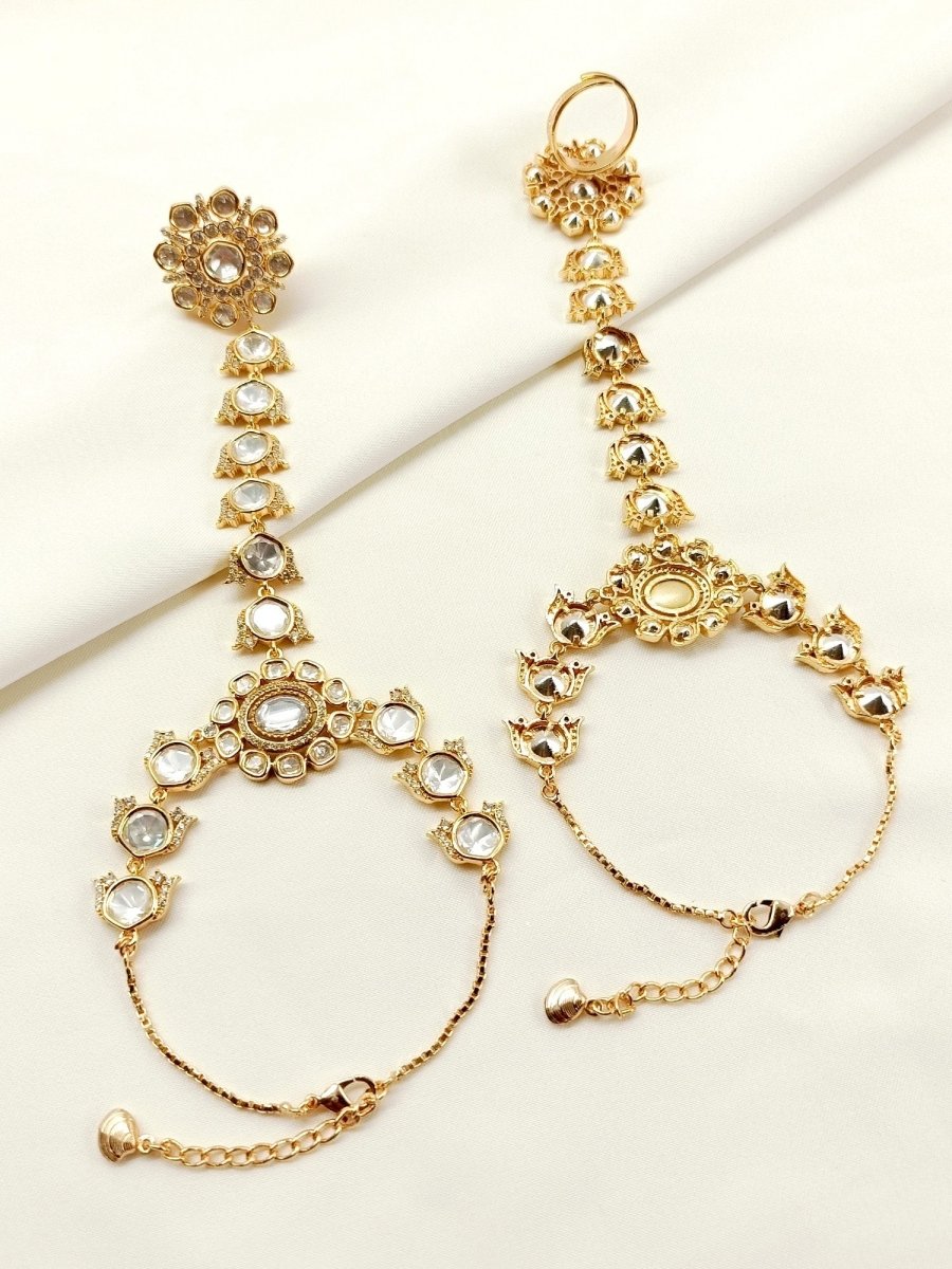 Chitrangana White Kundan Hathphool Set Of 2 - House of Sarvati LLC