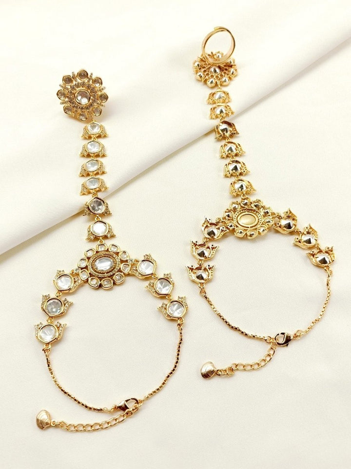 Chitrangana White Kundan Hathphool Set Of 2 - House of Sarvati LLC
