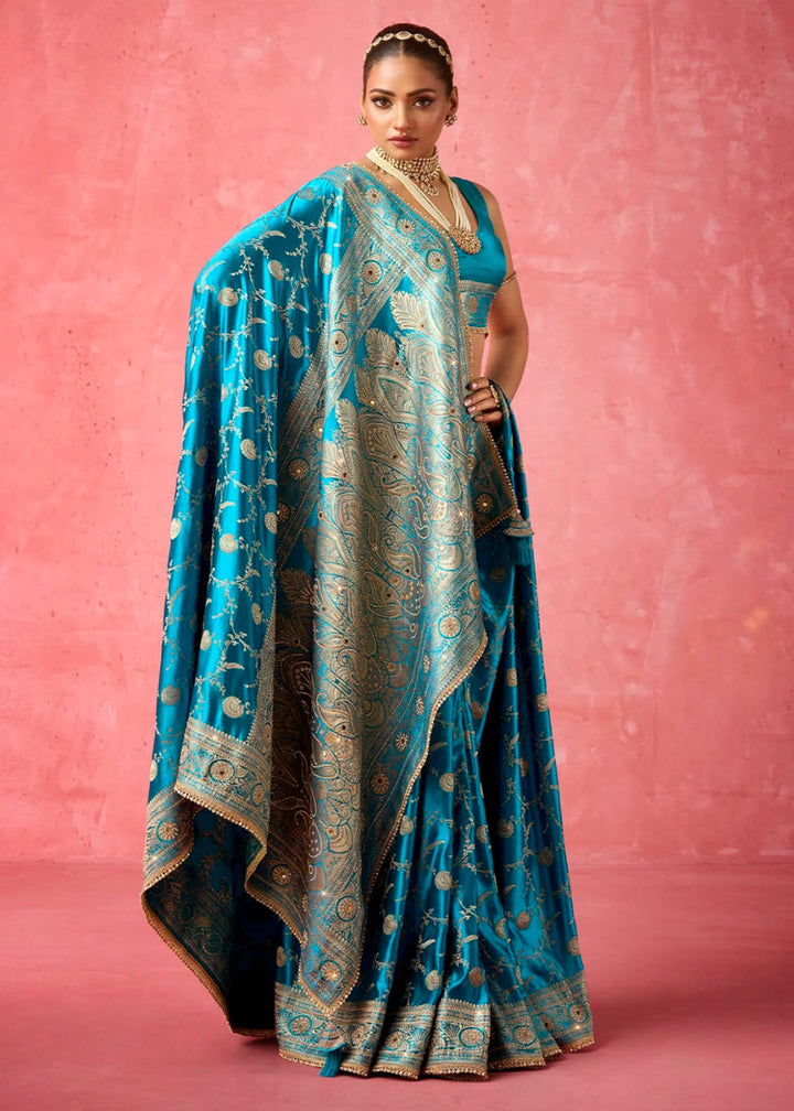 Classic Radiance - Satin Katan Saree (Set of 4) - House of Sarvati LLC
