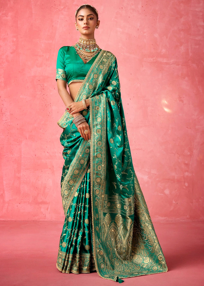 Classic Radiance - Satin Katan Saree (Set of 4) - House of Sarvati LLC