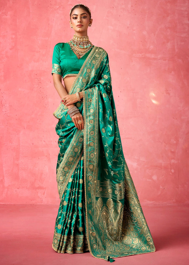 Classic Radiance - Satin Katan Saree (Set of 4) - House of Sarvati LLC