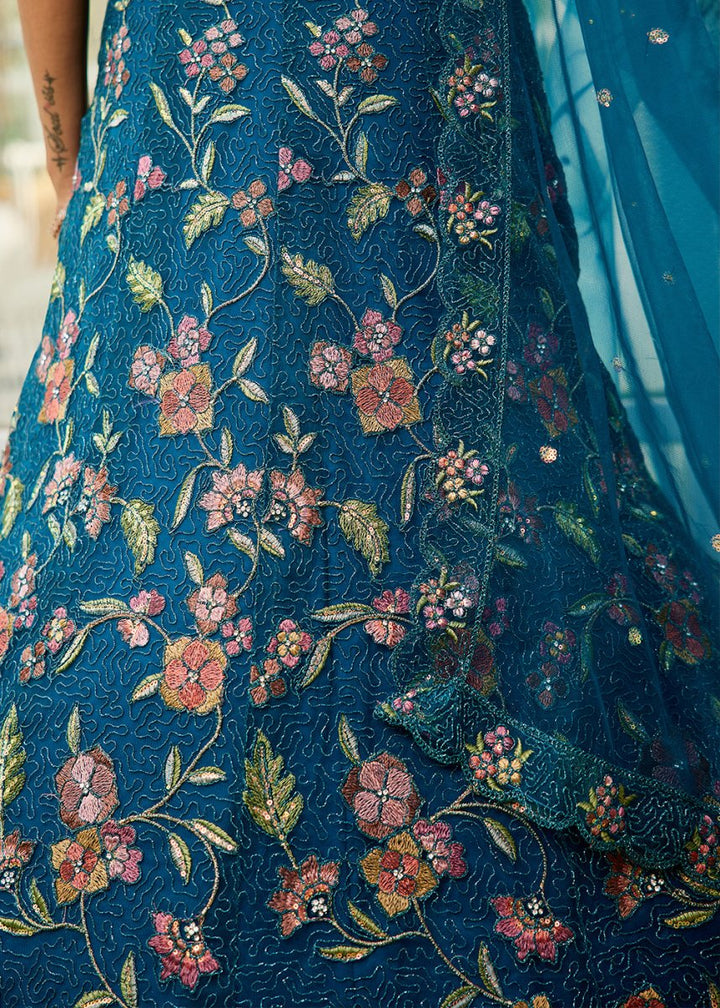 Cobalt Blue Net Lehenga Choli with Coding & Zarkan Work - House of Sarvati LLC