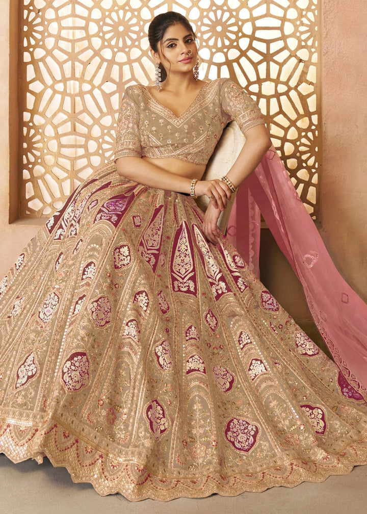 Coffee Brown Banarasi Silk Lehenga Choli Embellished With Aari Work And Floral Detailing - House of Sarvati LLC