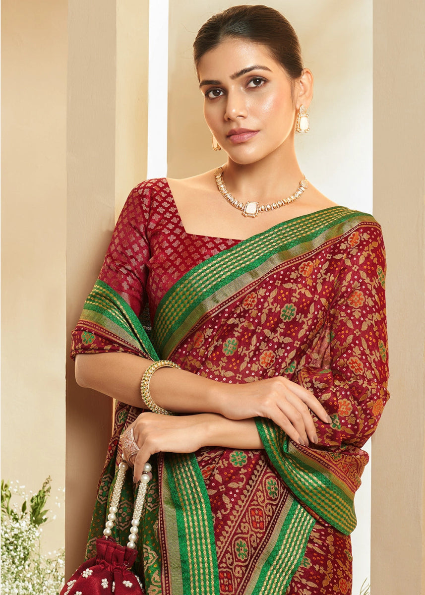 Currant Red Patola Printed Georgette Silk Saree - House of Sarvati LLC