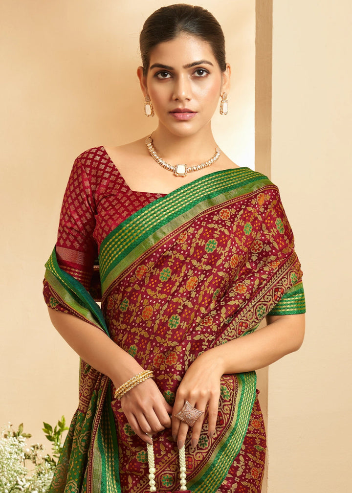 Currant Red Patola Printed Georgette Silk Saree - House of Sarvati LLC