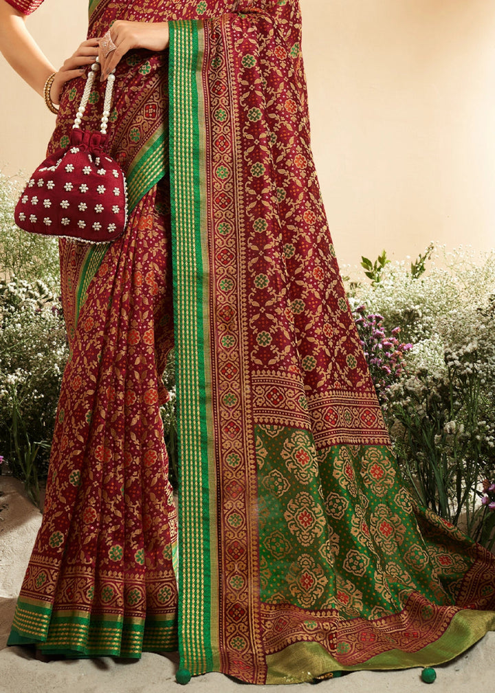 Currant Red Patola Printed Georgette Silk Saree - House of Sarvati LLC
