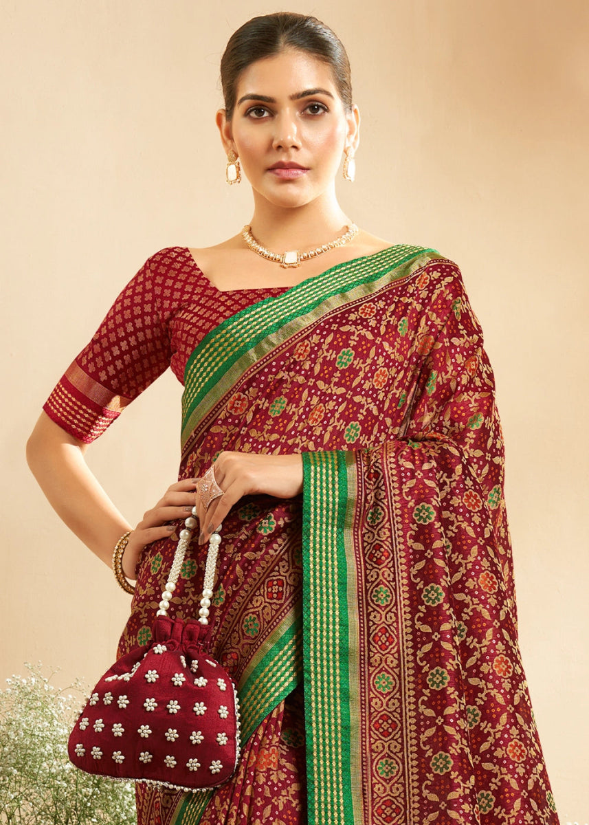 Currant Red Patola Printed Georgette Silk Saree - House of Sarvati LLC