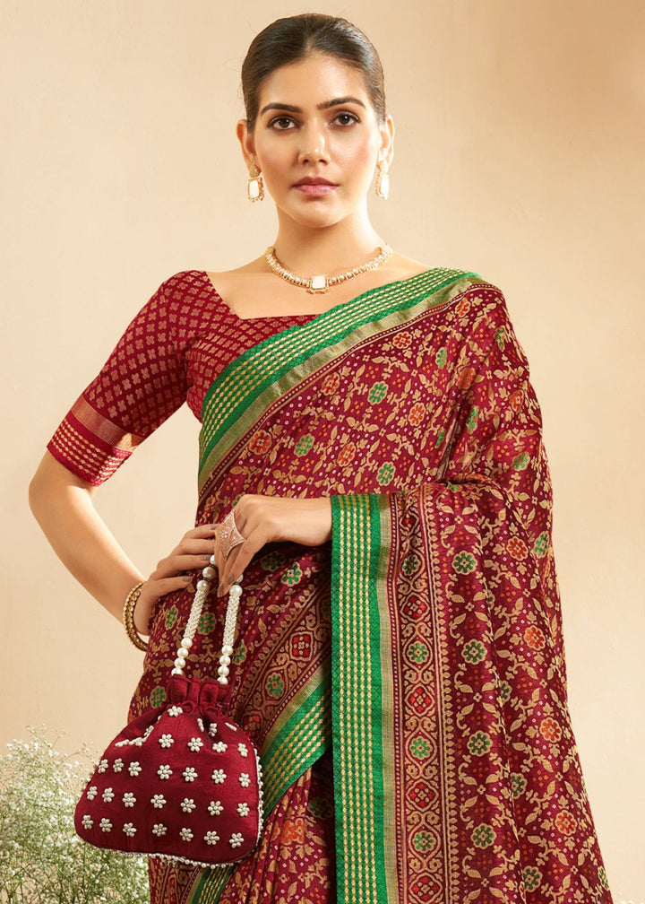 Currant Red Patola Printed Georgette Silk Saree - House of Sarvati LLC
