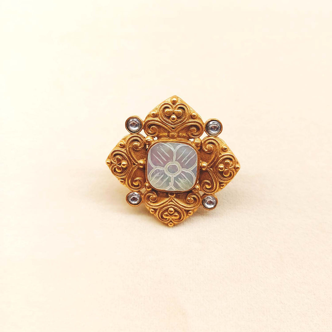 Ganga White Stone Gold Plated Boutique Ring