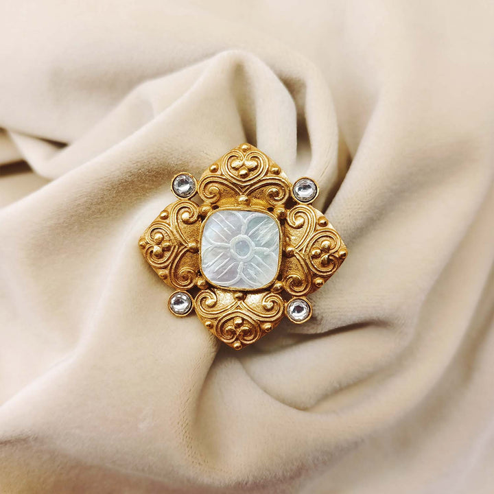 Ganga White Stone Gold Plated Boutique Ring