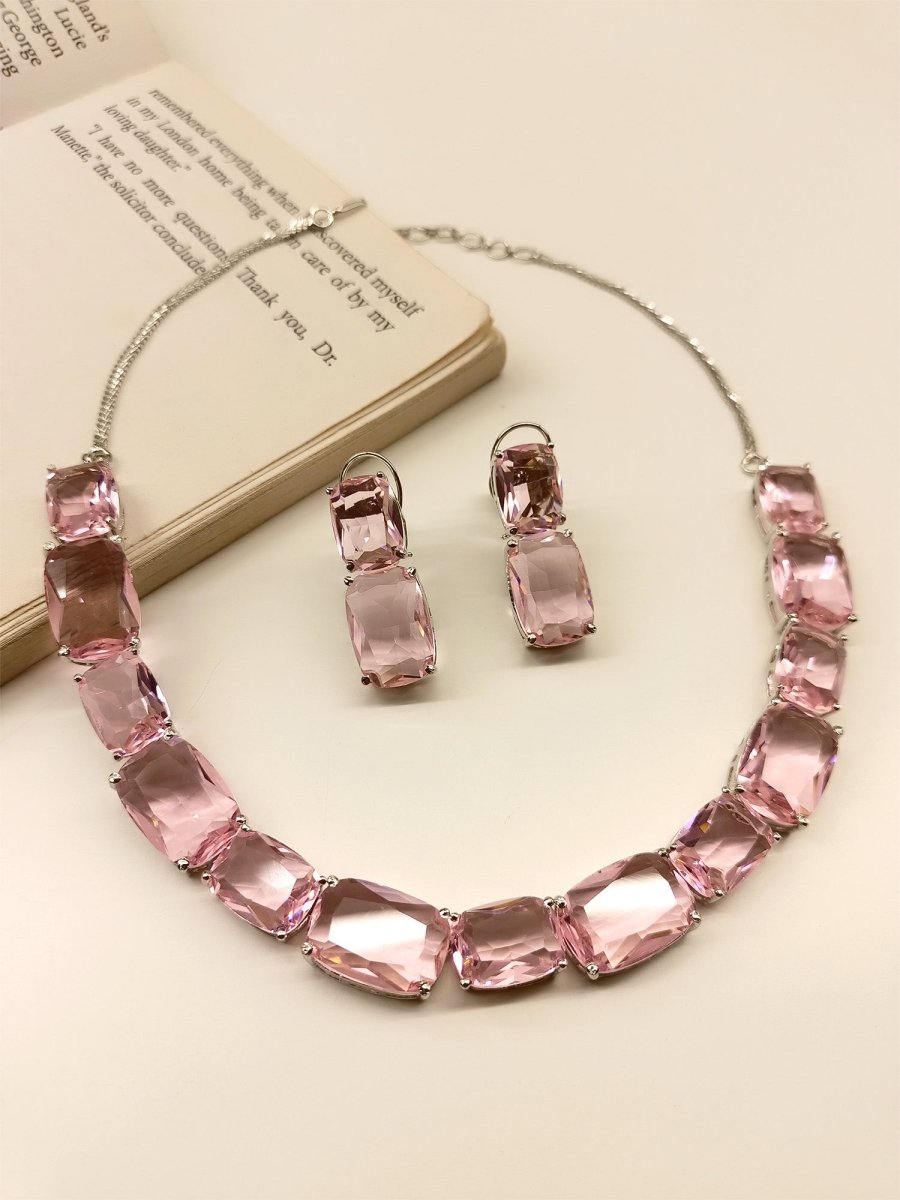 Damini Pink Swarovski Stone Necklace Set - House of Sarvati LLC