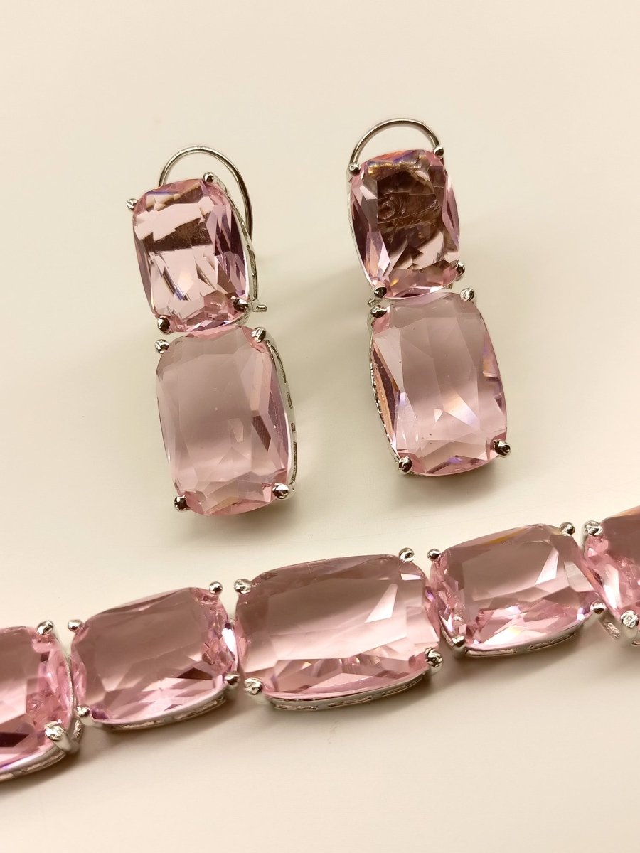 Damini Pink Swarovski Stone Necklace Set - House of Sarvati LLC