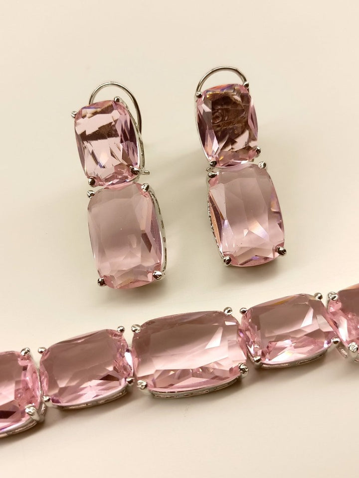 Damini Pink Swarovski Stone Necklace Set - House of Sarvati LLC