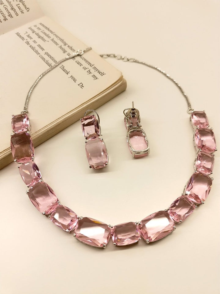 Damini Pink Swarovski Stone Necklace Set - House of Sarvati LLC