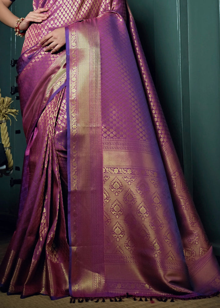 Dark Orchid Purple Kanjivaram Silk Saree with Rich Zari Work - House of Sarvati LLC
