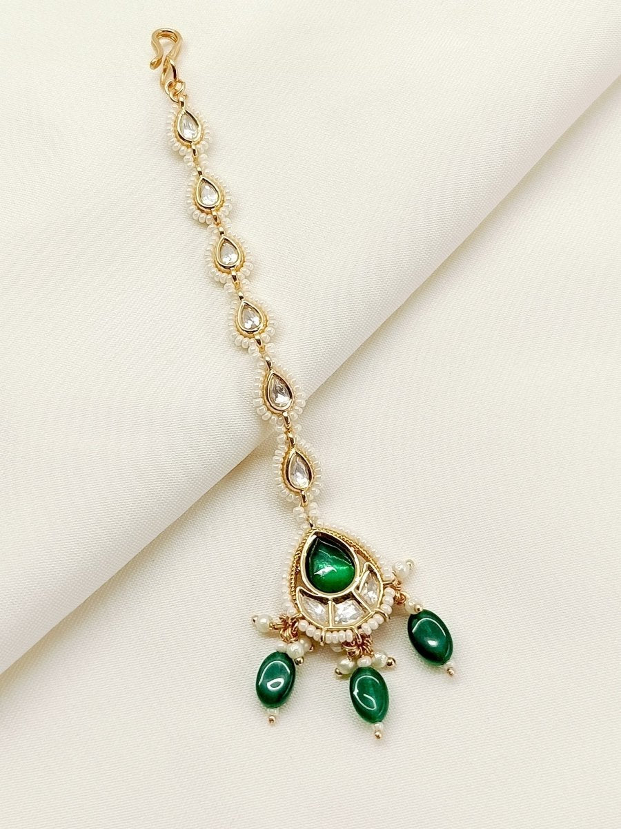 Deetya Green Kundan Teeka - House of Sarvati LLC