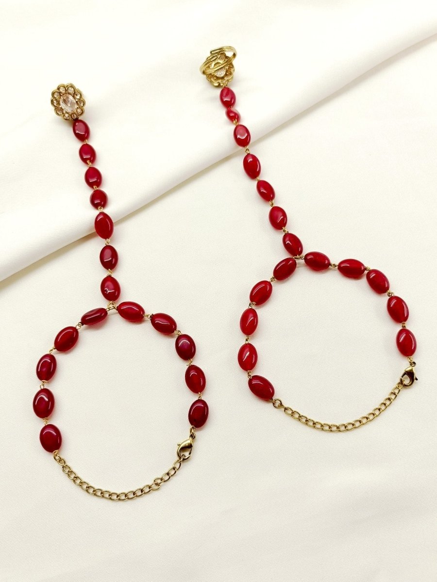 Devanshi Ruby Polki Hathphool Set Of 2 - House of Sarvati LLC