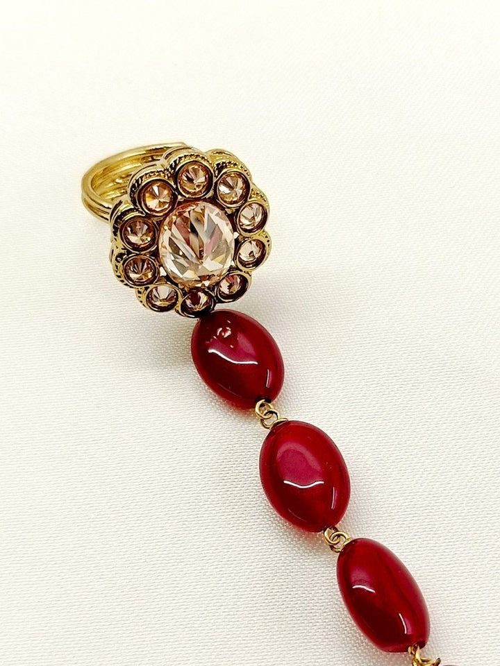Devanshi Ruby Polki Hathphool Set Of 2 - House of Sarvati LLC