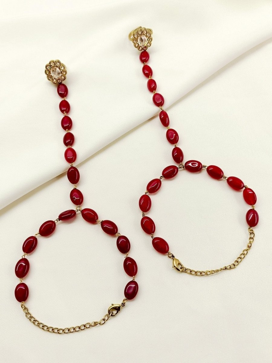 Devanshi Ruby Polki Hathphool Set Of 2 - House of Sarvati LLC