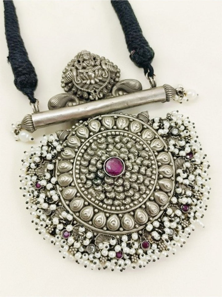 Devanuti Ruby Oxidized Necklace Set - House of Sarvati LLC