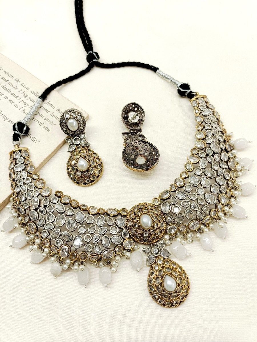 Dhirti White Oxidized Necklace Set - House of Sarvati LLC