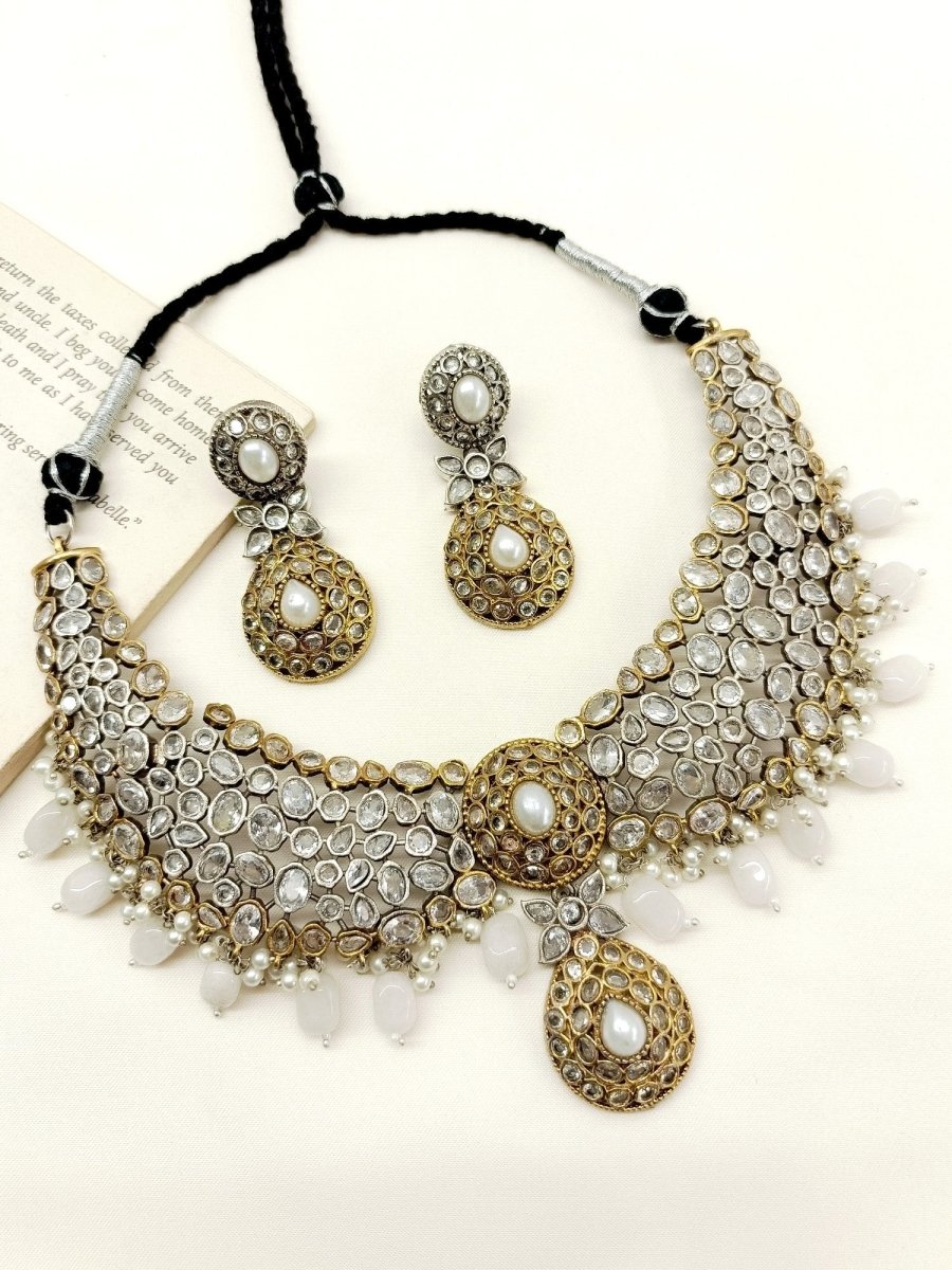 Dhirti White Oxidized Necklace Set - House of Sarvati LLC