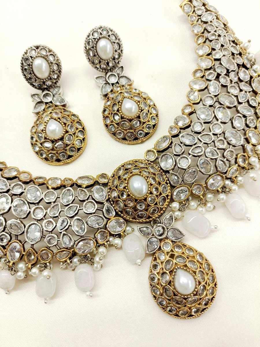Dhirti White Oxidized Necklace Set - House of Sarvati LLC