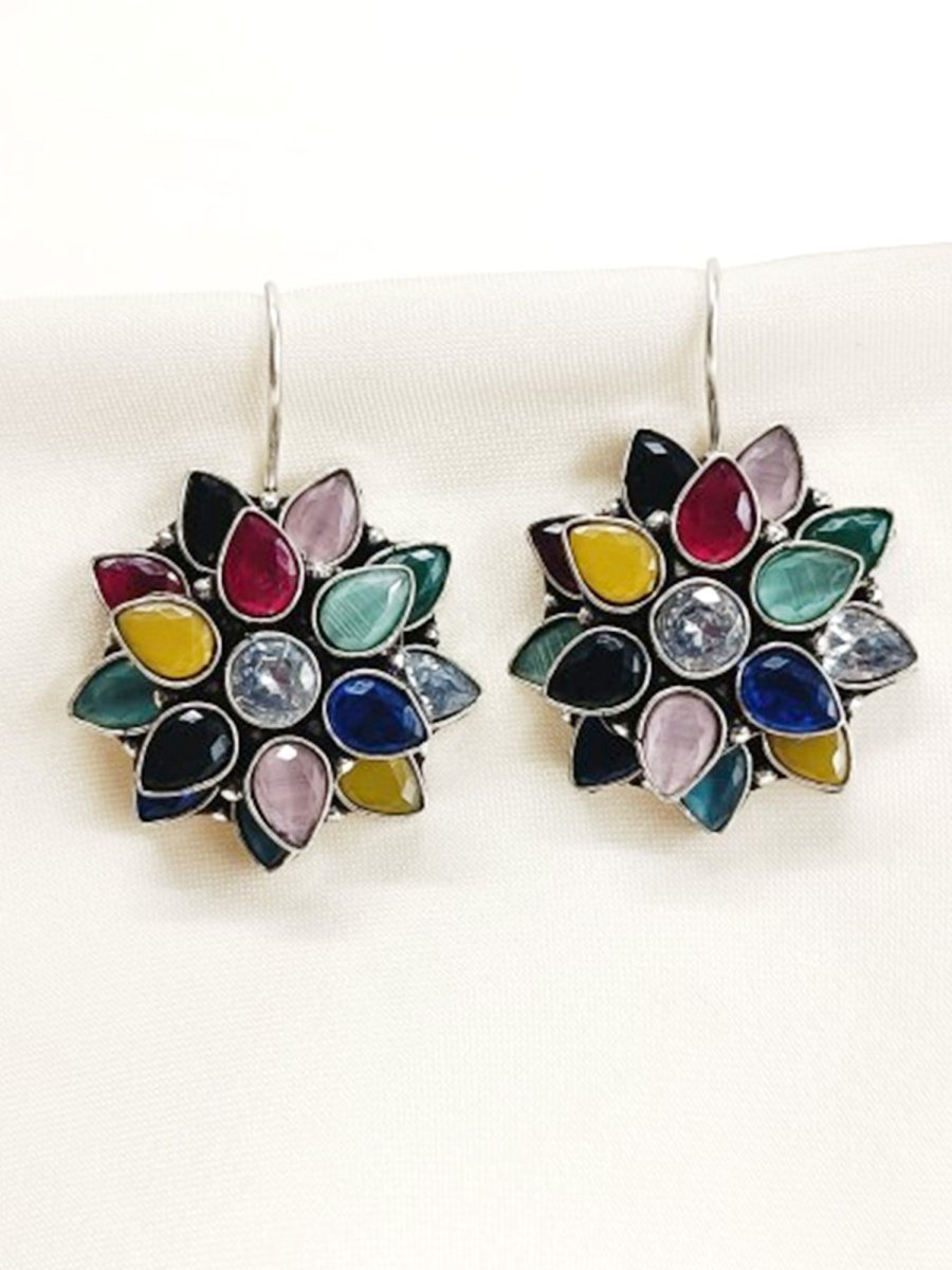 Dhithi Multi Colour Oxidized Earring - House of Sarvati LLC