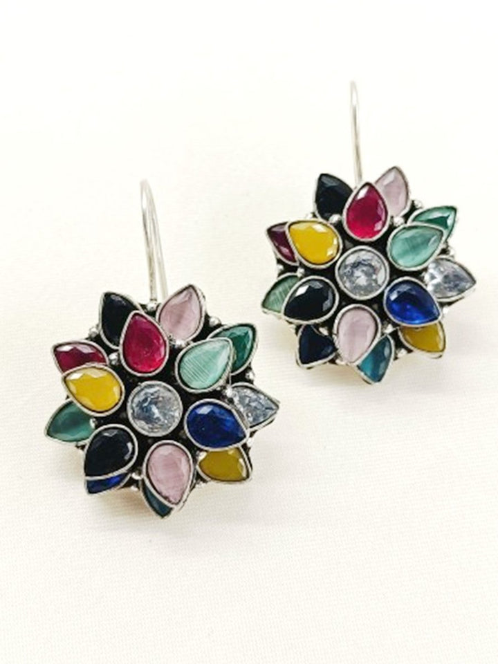 Dhithi Multi Colour Oxidized Earring - House of Sarvati LLC
