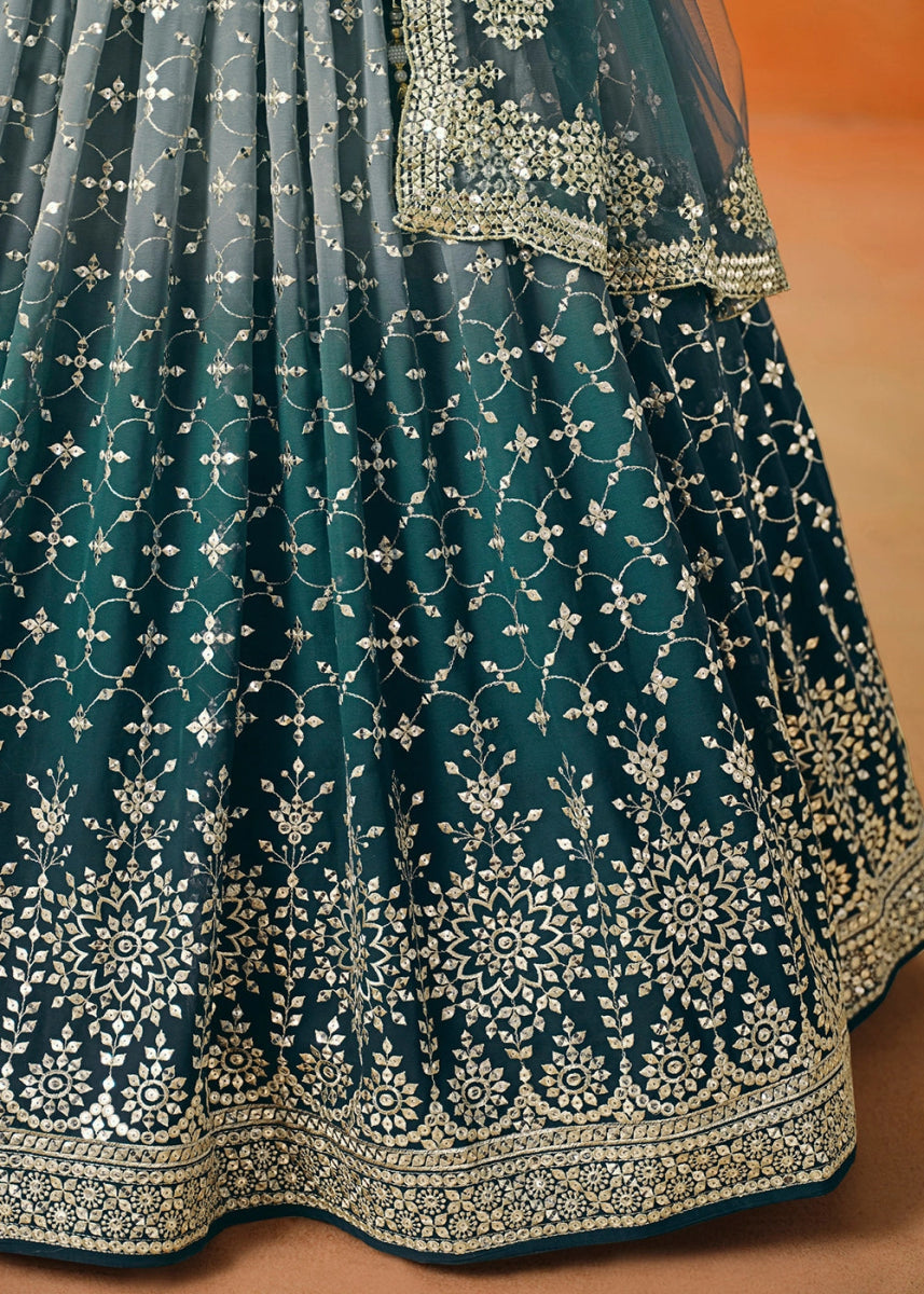 Dove Blue Lehenga Choli in Georgette with Sequin Zari Work - House of Sarvati LLC