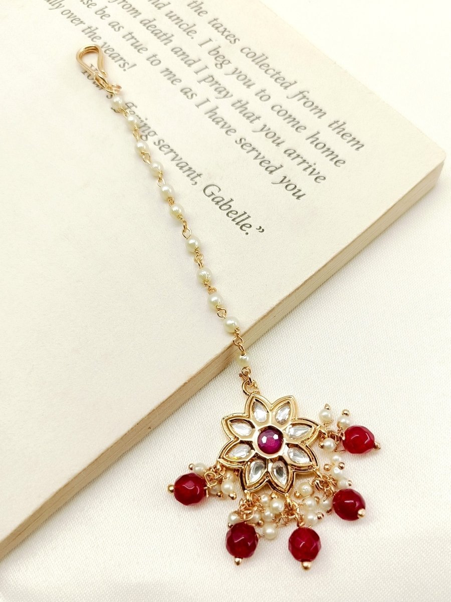 Dritya Ruby Gold Plated Kundan Teeka - House of Sarvati LLC