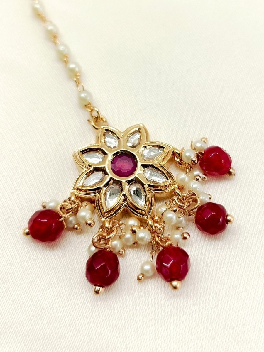 Dritya Ruby Gold Plated Kundan Teeka - House of Sarvati LLC