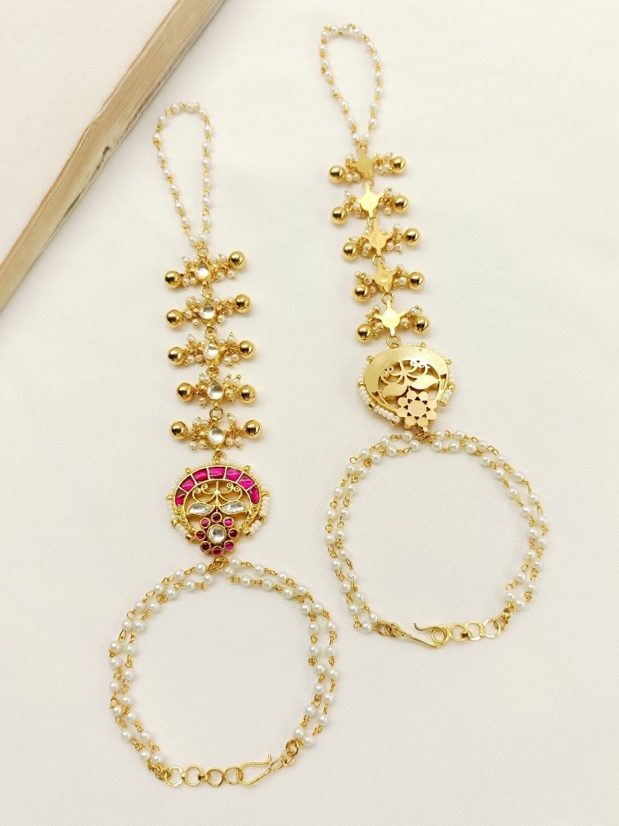 Dritya Ruby Kundan Hathphool Set Of 2 - House of Sarvati LLC