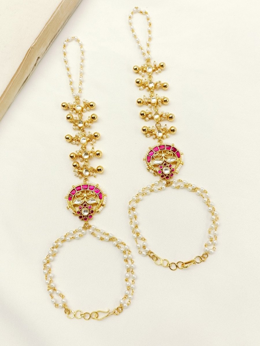 Dritya Ruby Kundan Hathphool Set Of 2 - House of Sarvati LLC
