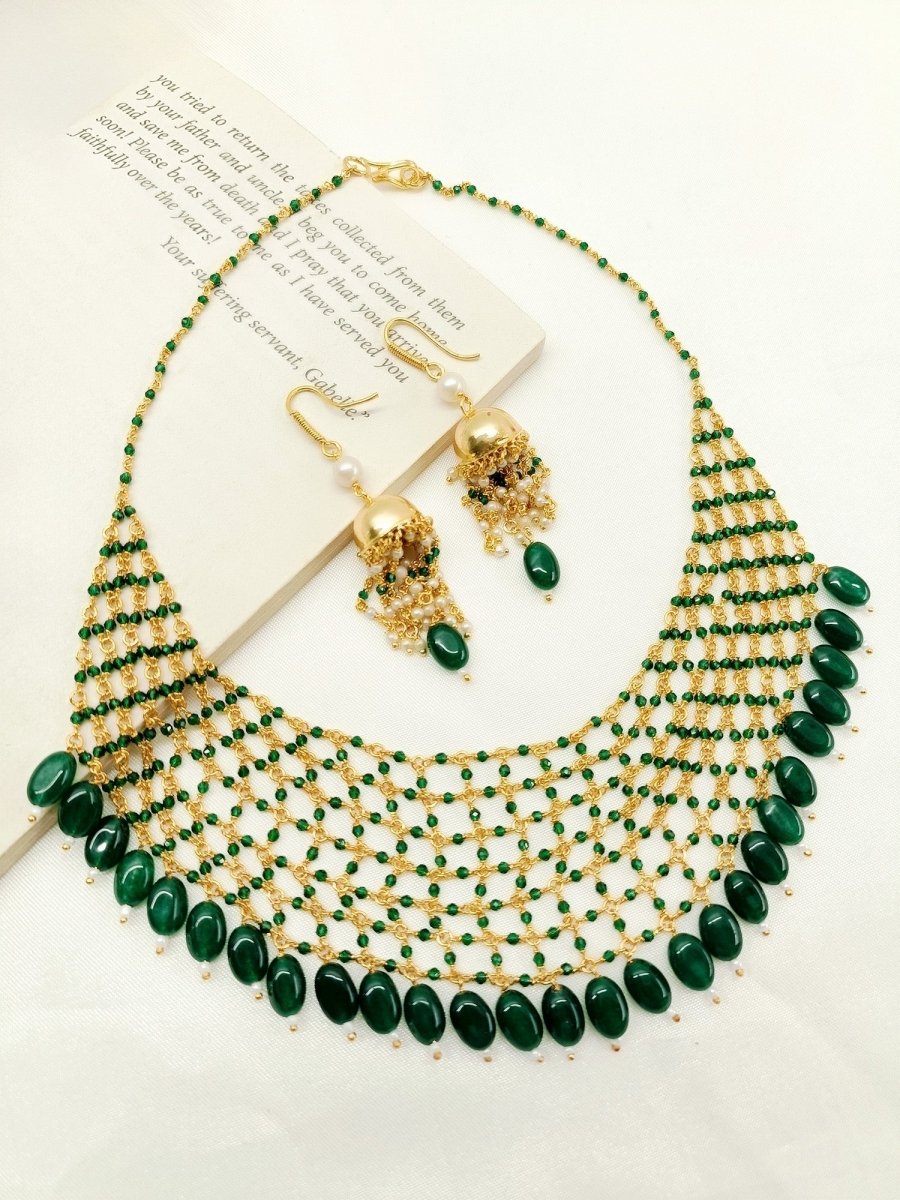 Dropati Green Beads Necklace Set - House of Sarvati LLC
