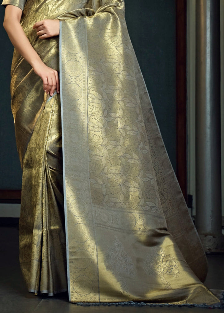 Dual - Tone Grey Silk Saree with Zari Woven Border and Pallu - House of Sarvati LLC