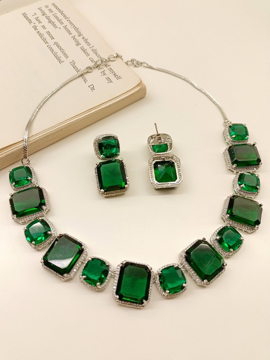 Echo Green American Diamond Necklace Set - House of Sarvati LLC