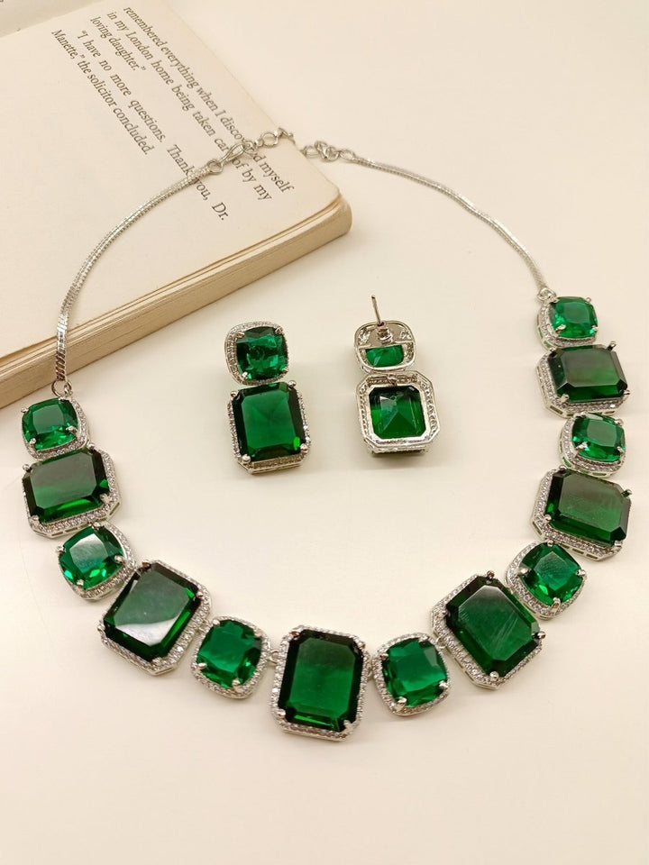 Echo Green American Diamond Necklace Set - House of Sarvati LLC