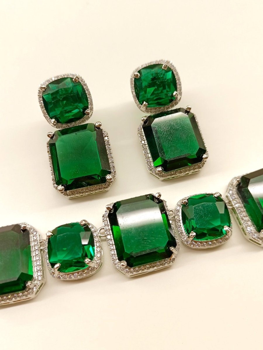 Echo Green American Diamond Necklace Set - House of Sarvati LLC