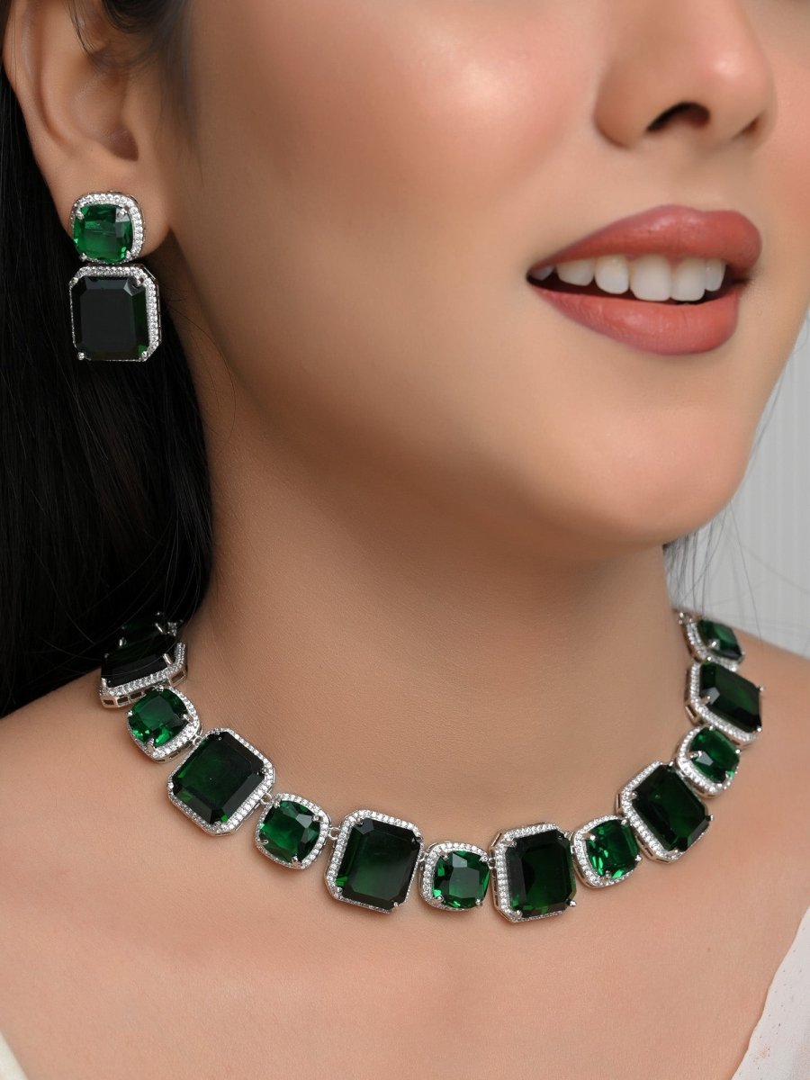 Echo Green American Diamond Necklace Set - House of Sarvati LLC