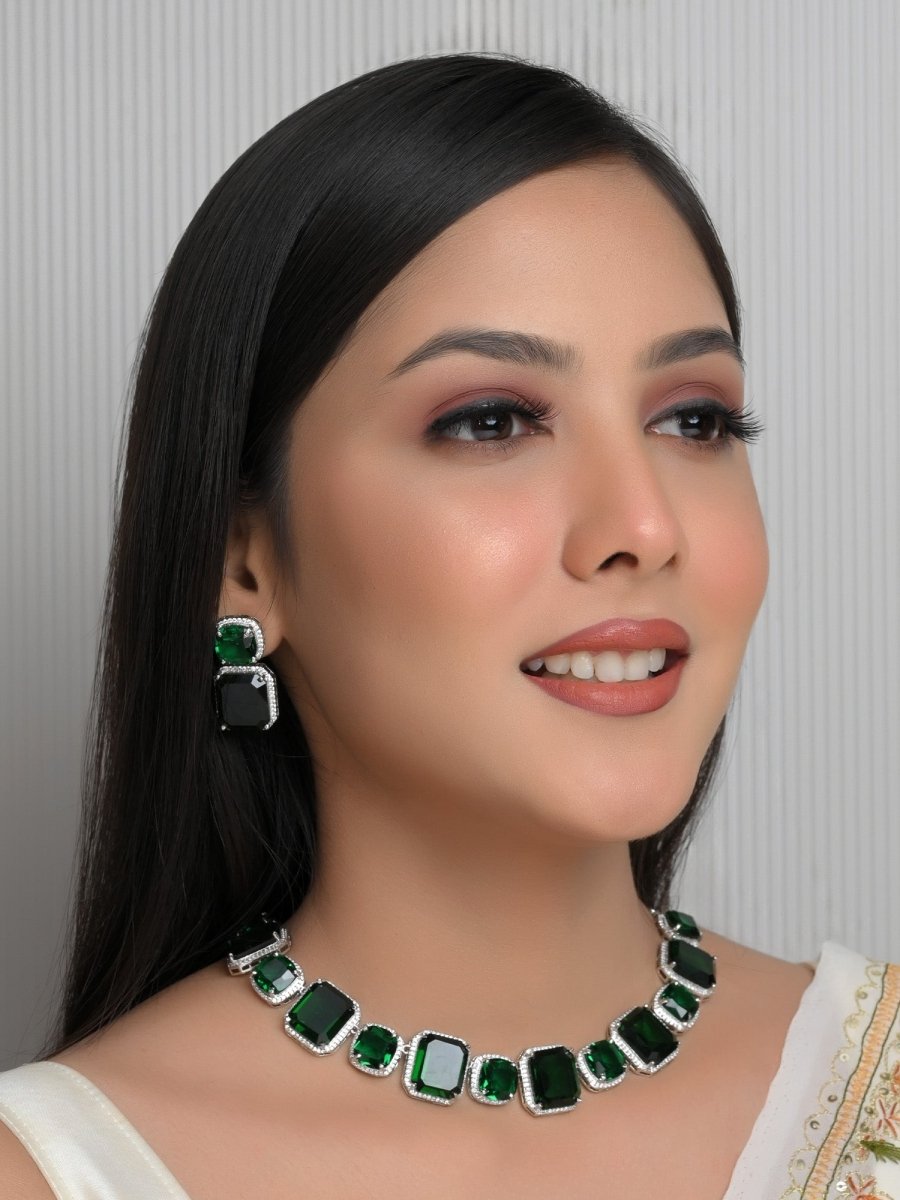 Echo Green American Diamond Necklace Set - House of Sarvati LLC