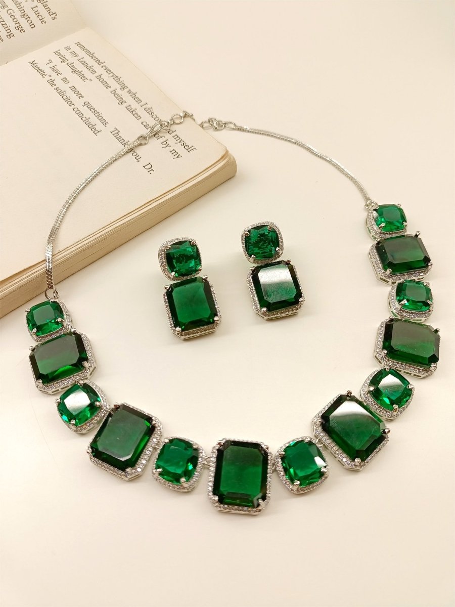 Echo Green American Diamond Necklace Set - House of Sarvati LLC