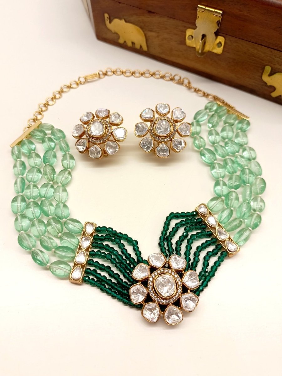 Eda Green Kundan Choker Set - House of Sarvati LLC