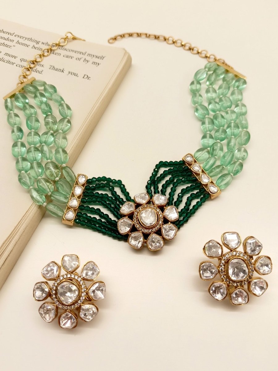 Eda Green Kundan Choker Set - House of Sarvati LLC